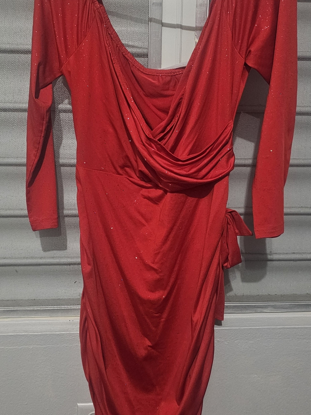 Red Draped Wrap-Style Women's Dress